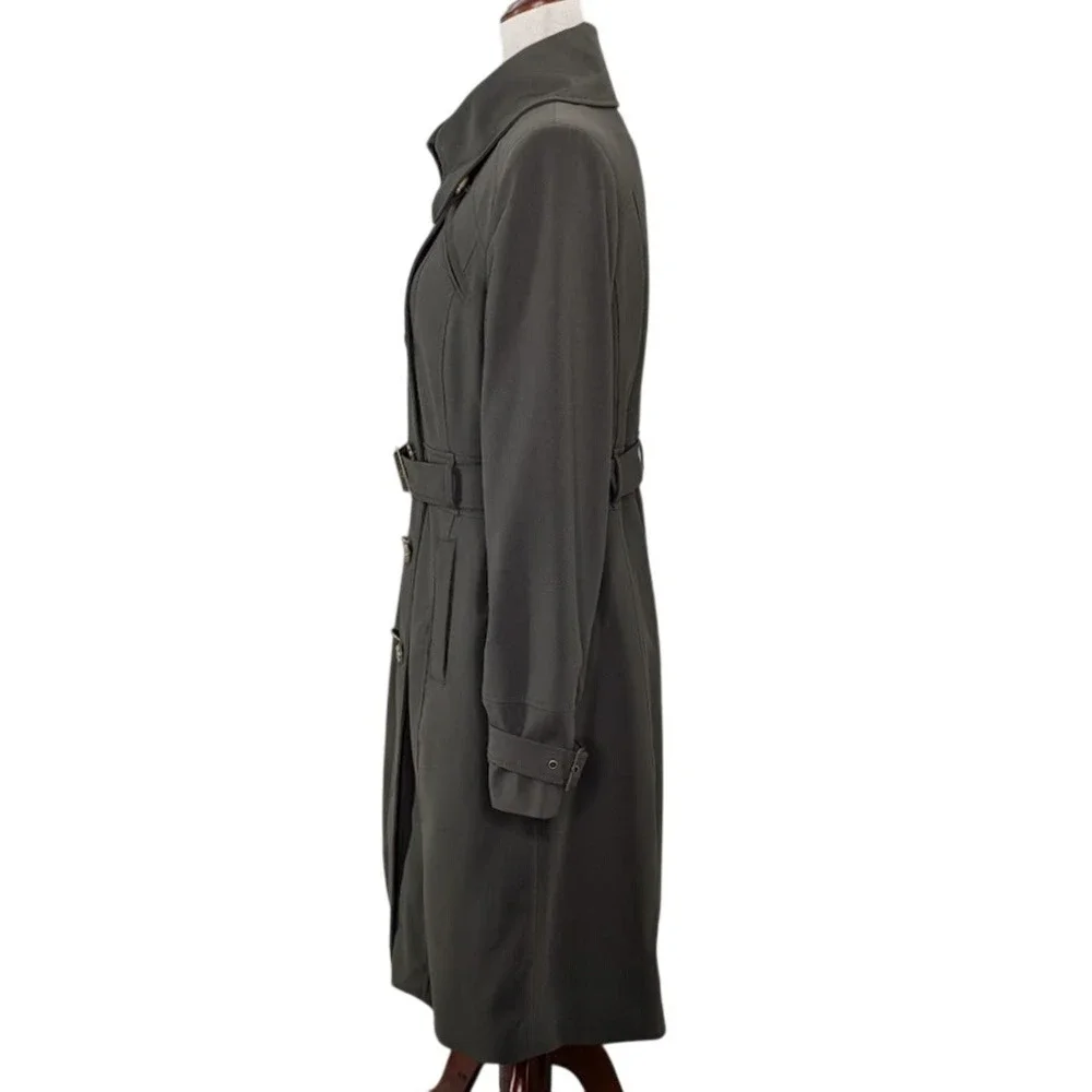 Vintage Green Military Trench‎ Coat Kristen Blake Studio Collection Belted M - Picture 5 of 7